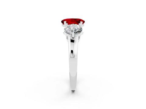 White gold Oval Cut Ruby Three-Stone Ring with Prong Setting and Classic Band_2