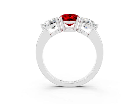 White gold Oval Cut Ruby Three-Stone Ring with Prong Setting and Classic Band_3