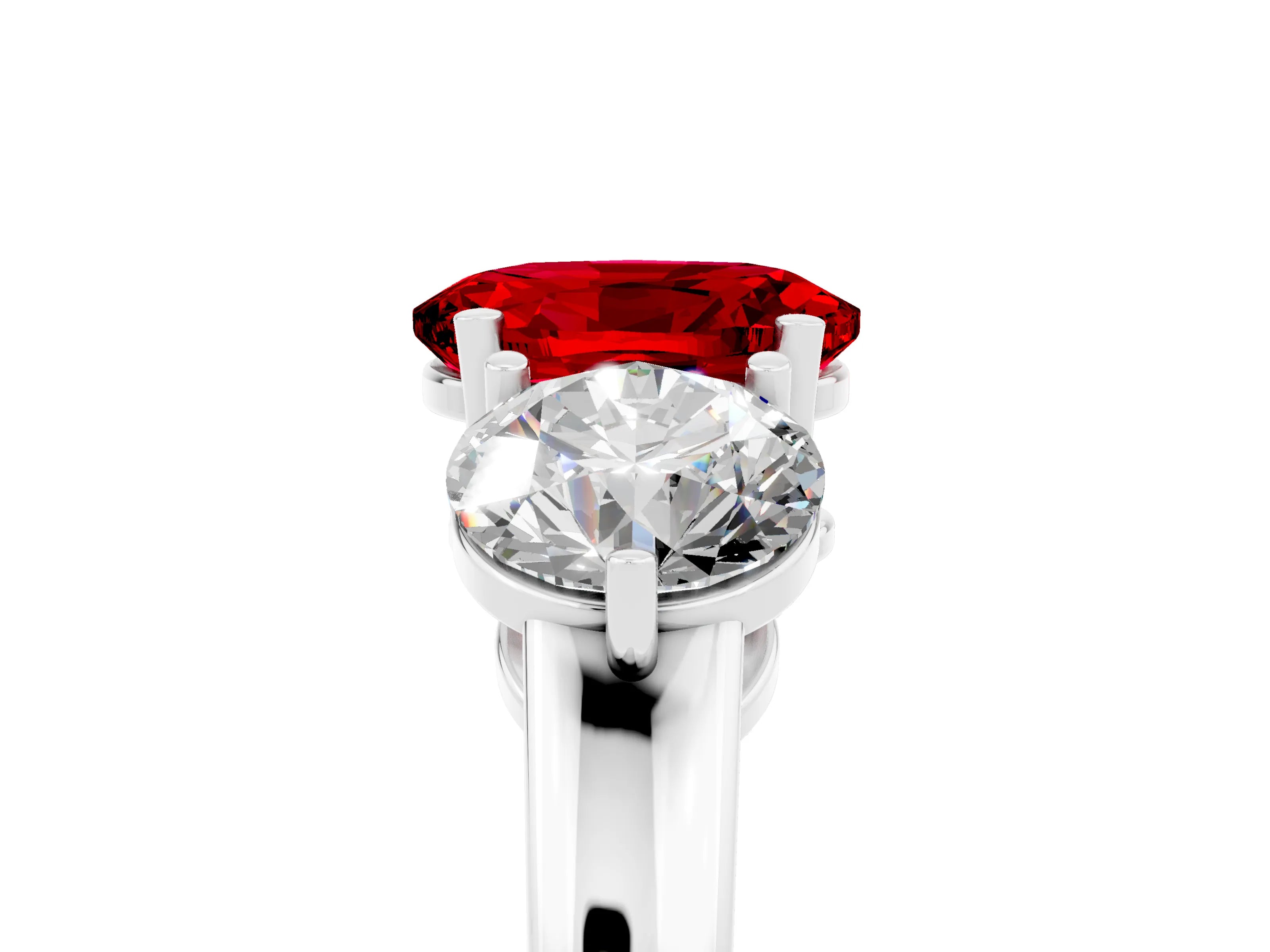 White gold Oval Cut Ruby Three-Stone Ring with Prong Setting and Classic Band_5