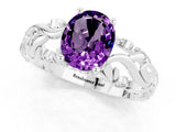 White gold Oval Cut Solitaire Amethyst Leaf-Inspired Vine Band Ring with Prong Setting_1