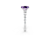 White gold Oval Cut Solitaire Amethyst Ring with Pave Band and Four-Prong Setting_2