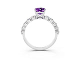 White gold Oval Cut Solitaire Amethyst Ring with Pave Band and Four-Prong Setting_3