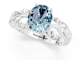 White gold Oval Cut Solitaire Aquamarine Leaf-Inspired Vine Band Ring with Prong Setting_1