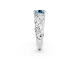 White gold Oval Cut Solitaire Aquamarine Leaf-Inspired Vine Band Ring with Prong Setting_2