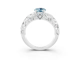 White gold Oval Cut Solitaire Aquamarine Leaf-Inspired Vine Band Ring with Prong Setting_3