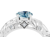 White gold Oval Cut Solitaire Aquamarine Leaf-Inspired Vine Band Ring with Prong Setting_4