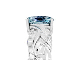 White gold Oval Cut Solitaire Aquamarine Leaf-Inspired Vine Band Ring with Prong Setting_5