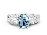 White gold Oval Cut Solitaire Aquamarine Leaf-Inspired Vine Band Ring with Prong Setting