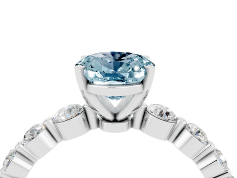 White gold Oval Cut Solitaire Aquamarine Ring with Pave Band and Four-Prong Setting_4