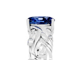 White gold Oval Cut Solitaire Blue Sapphire Leaf-Inspired Vine Band Ring with Prong Setting_5