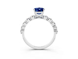 White gold Oval Cut Solitaire Blue Sapphire Ring with Pave Band and Four-Prong Setting_3