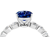 White gold Oval Cut Solitaire Blue Sapphire Ring with Pave Band and Four-Prong Setting_4