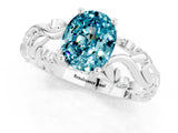 White gold Oval Cut Solitaire Blue Topaz Leaf-Inspired Vine Band Ring with Prong Setting_1