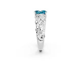 White gold Oval Cut Solitaire Blue Topaz Leaf-Inspired Vine Band Ring with Prong Setting_2