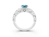 White gold Oval Cut Solitaire Blue Topaz Leaf-Inspired Vine Band Ring with Prong Setting_3