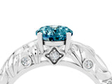 White gold Oval Cut Solitaire Blue Topaz Leaf-Inspired Vine Band Ring with Prong Setting_4