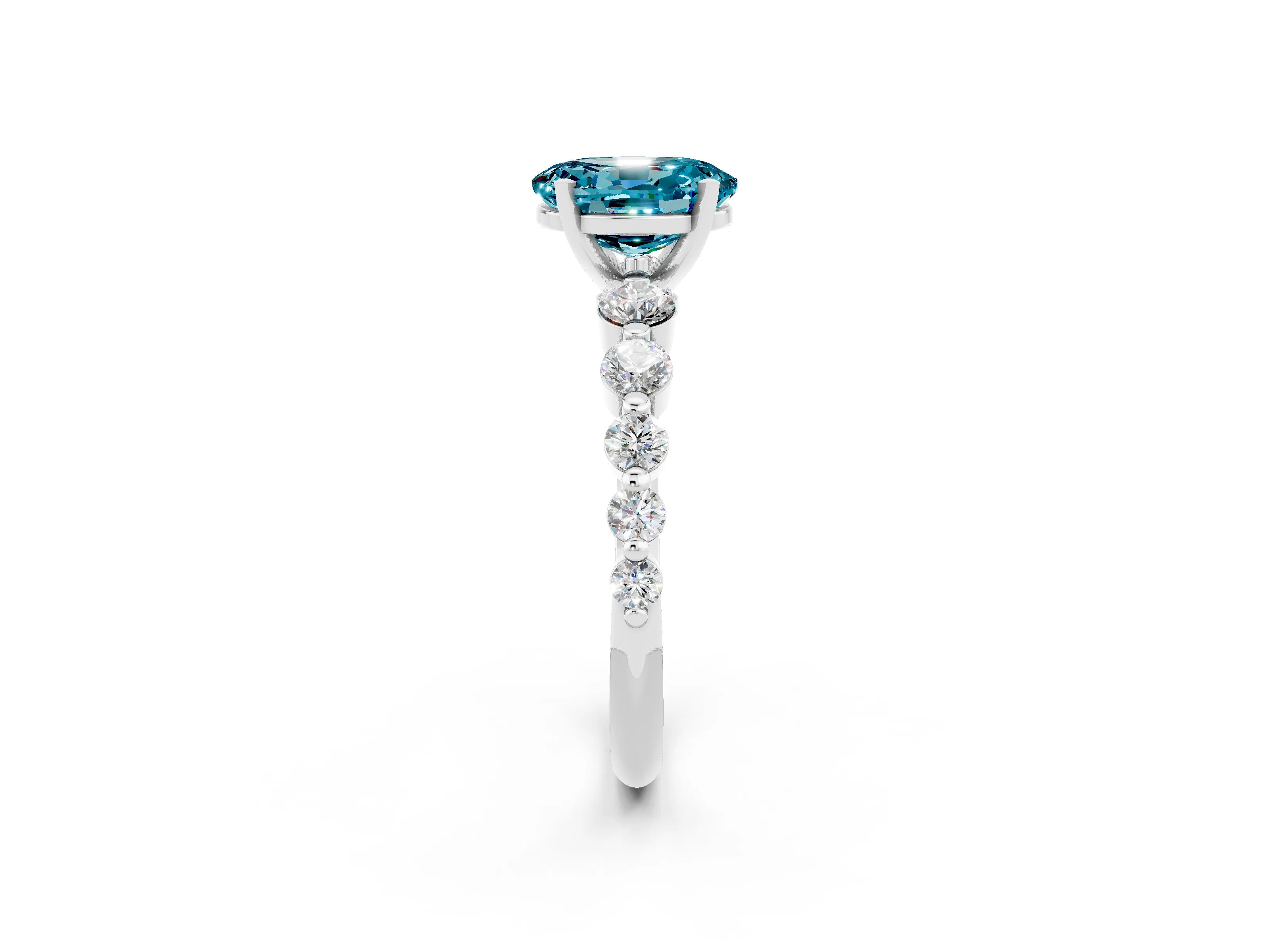 White gold Oval Cut Solitaire Blue Topaz Ring with Pave Band and Four-Prong Setting_2