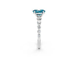White gold Oval Cut Solitaire Blue Topaz Ring with Pave Band and Four-Prong Setting_2