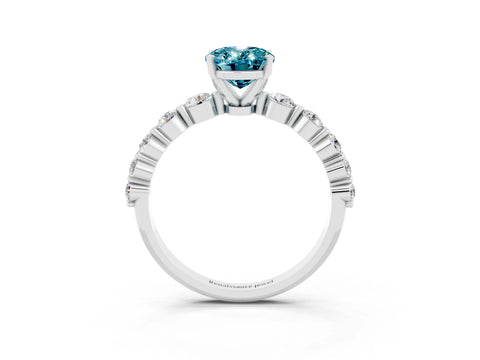 White gold Oval Cut Solitaire Blue Topaz Ring with Pave Band and Four-Prong Setting_3