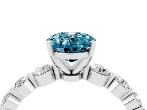 White gold Oval Cut Solitaire Blue Topaz Ring with Pave Band and Four-Prong Setting_4