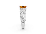 White gold Oval Cut Solitaire Citrine Leaf-Inspired Vine Band Ring with Prong Setting_2