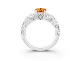 White gold Oval Cut Solitaire Citrine Leaf-Inspired Vine Band Ring with Prong Setting_3