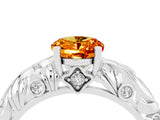 White gold Oval Cut Solitaire Citrine Leaf-Inspired Vine Band Ring with Prong Setting_4