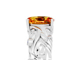 White gold Oval Cut Solitaire Citrine Leaf-Inspired Vine Band Ring with Prong Setting_5