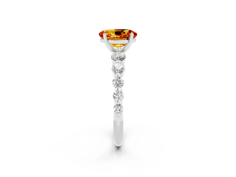 White gold Oval Cut Solitaire Citrine Ring with Pave Band and Four-Prong Setting_2