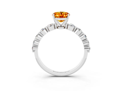 White gold Oval Cut Solitaire Citrine Ring with Pave Band and Four-Prong Setting_3