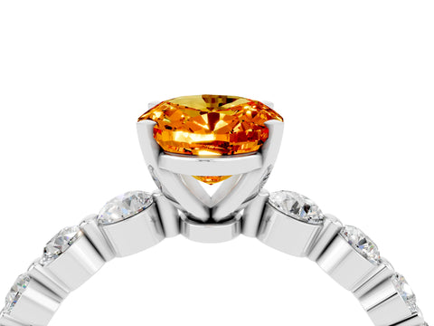 White gold Oval Cut Solitaire Citrine Ring with Pave Band and Four-Prong Setting_4