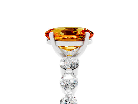 White gold Oval Cut Solitaire Citrine Ring with Pave Band and Four-Prong Setting_5