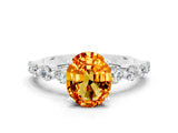 White gold Oval Cut Solitaire Citrine Ring with Pave Band and Four-Prong Setting