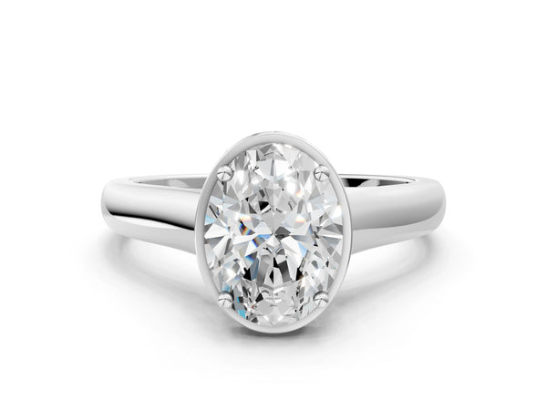 White gold Round Solitaire Diamond Engagement Ring with Four-Prong Setting and Tapered Band