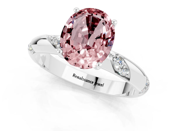 White gold Oval Cut Solitaire Diamond Engagement Ring with Twisted Pave Band and Four-Prong Setting