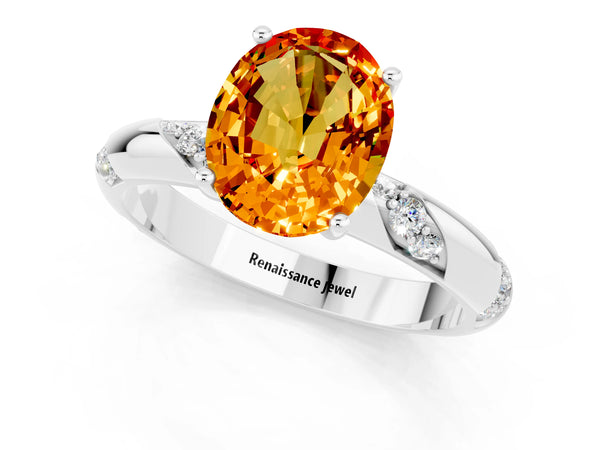 White gold Oval Cut Citrine Solitaire Engagement Ring with Twisted Round  Accent Band and Prong Setting