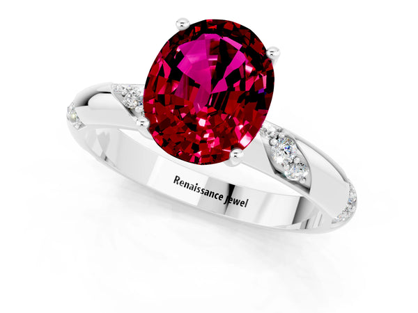Platinum Oval Cut Garnet Solitaire Engagement Ring with Twisted Round  Accent Band and Prong Setting