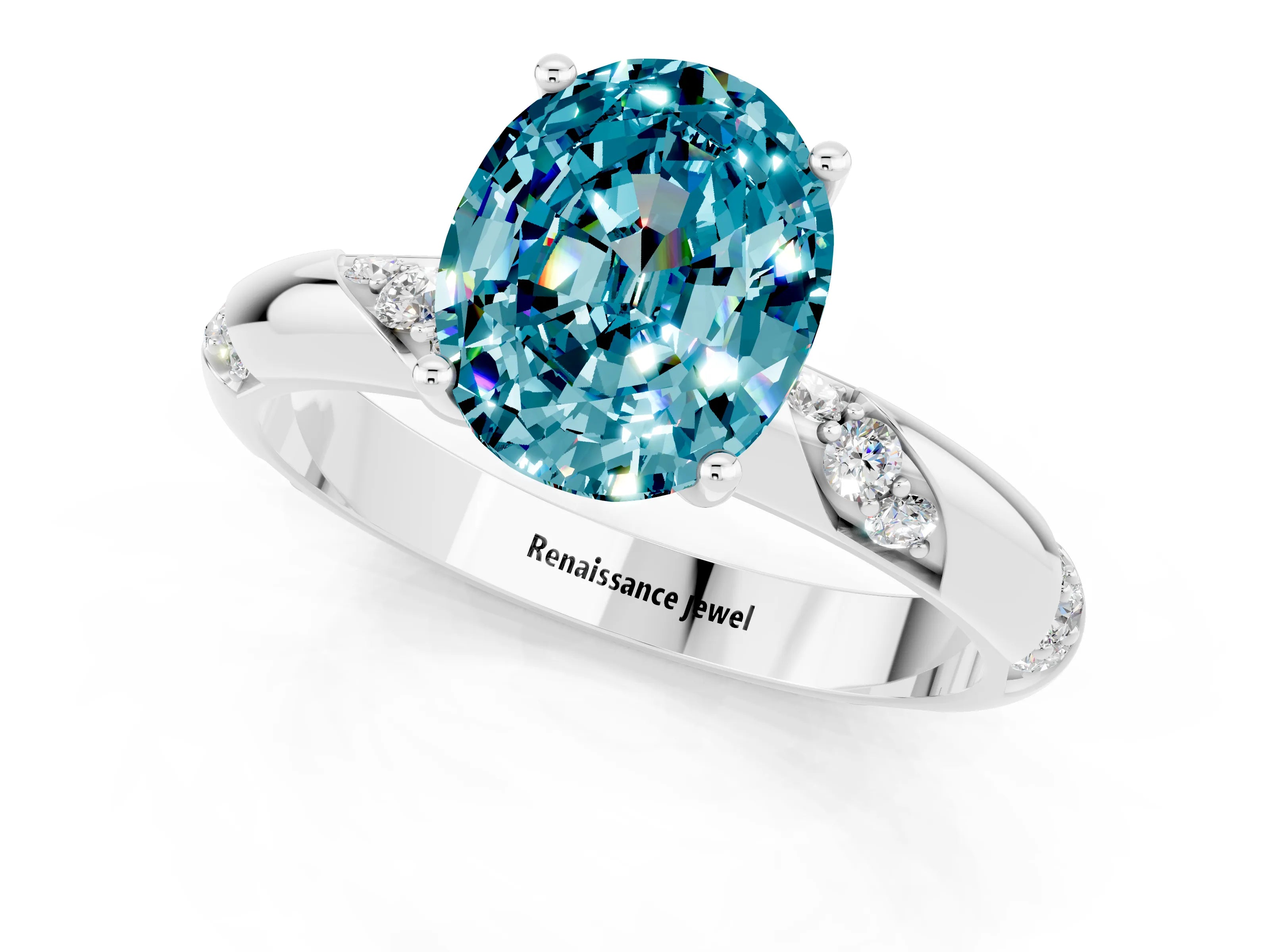 White gold Oval Cut Solitaire Diamond Engagement Ring with Twisted Pave Band and Four-Prong Setting_1