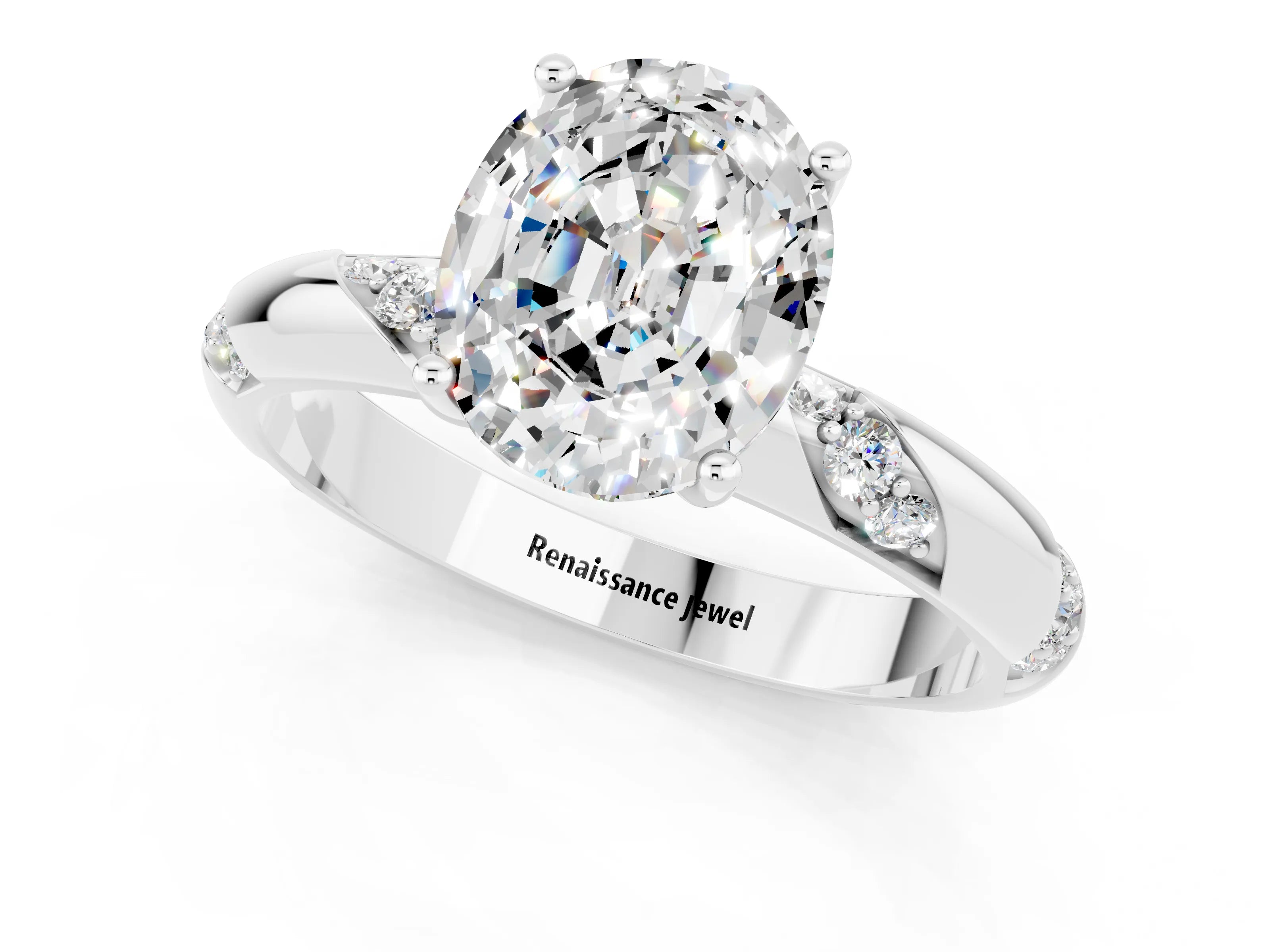 White gold Oval Cut Solitaire Diamond Engagement Ring with Twisted Pave Band and Four-Prong Setting_1
