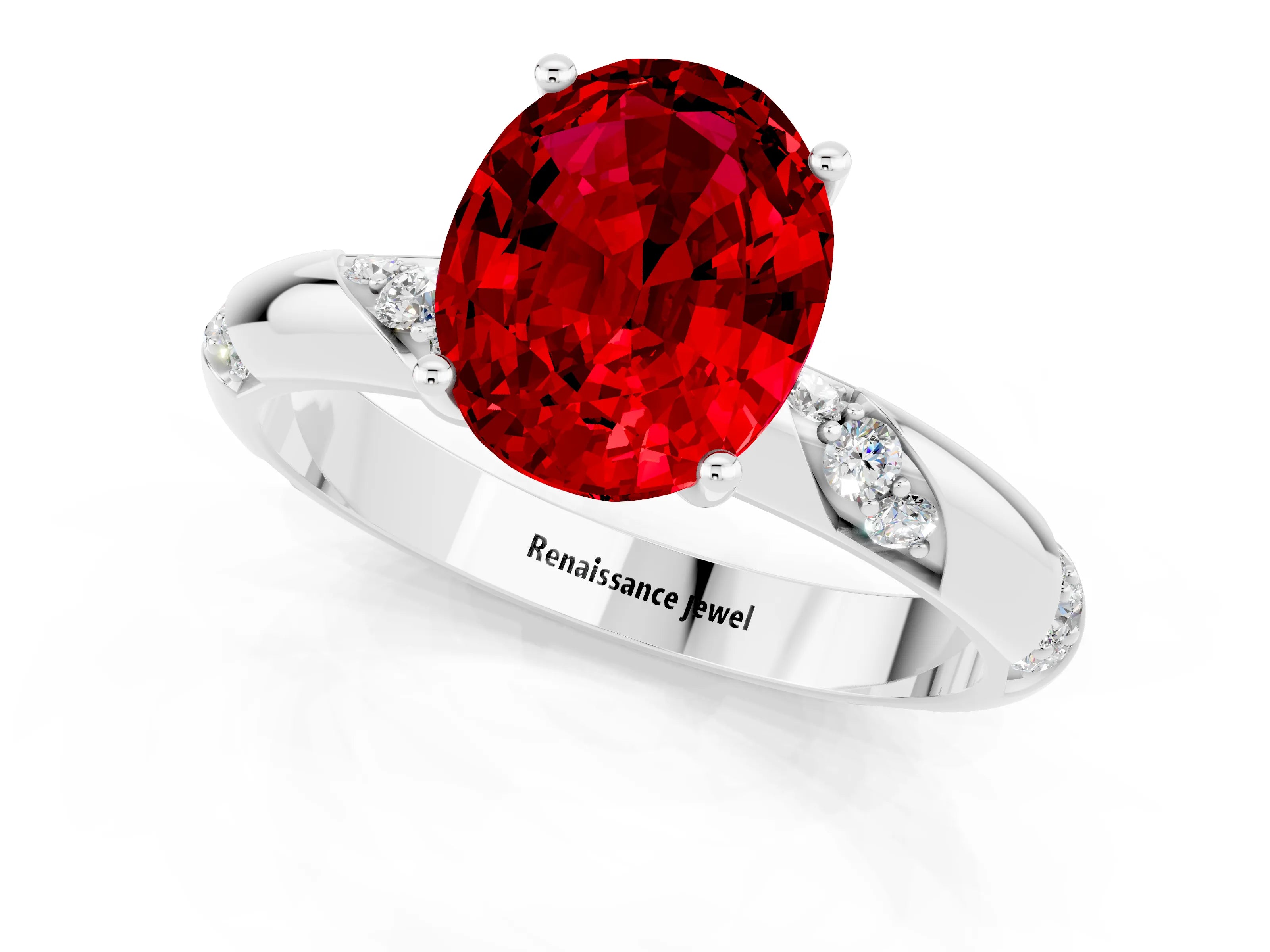 White gold Oval Cut Solitaire Diamond Engagement Ring with Twisted Pave Band and Four-Prong Setting_1