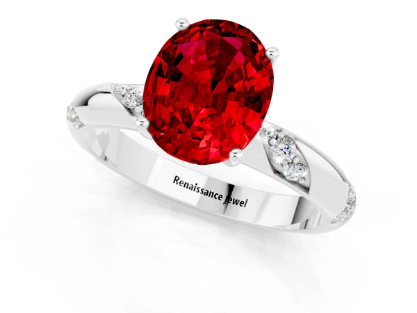 Platinum Oval Cut Ruby Solitaire Engagement Ring with Twisted Round  Accent Band and Prong Setting