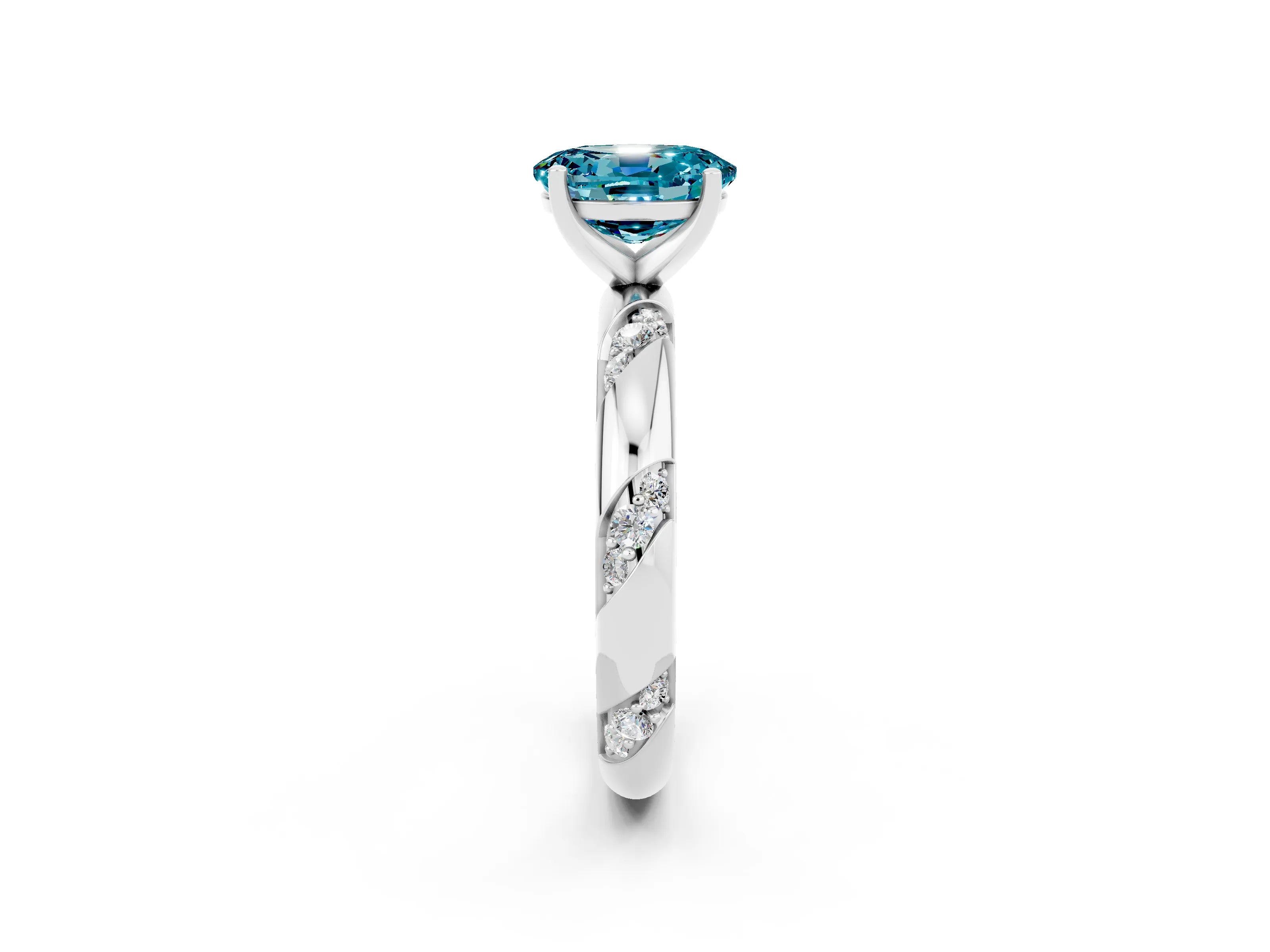White gold Oval Cut Solitaire Diamond Engagement Ring with Twisted Pave Band and Four-Prong Setting_2