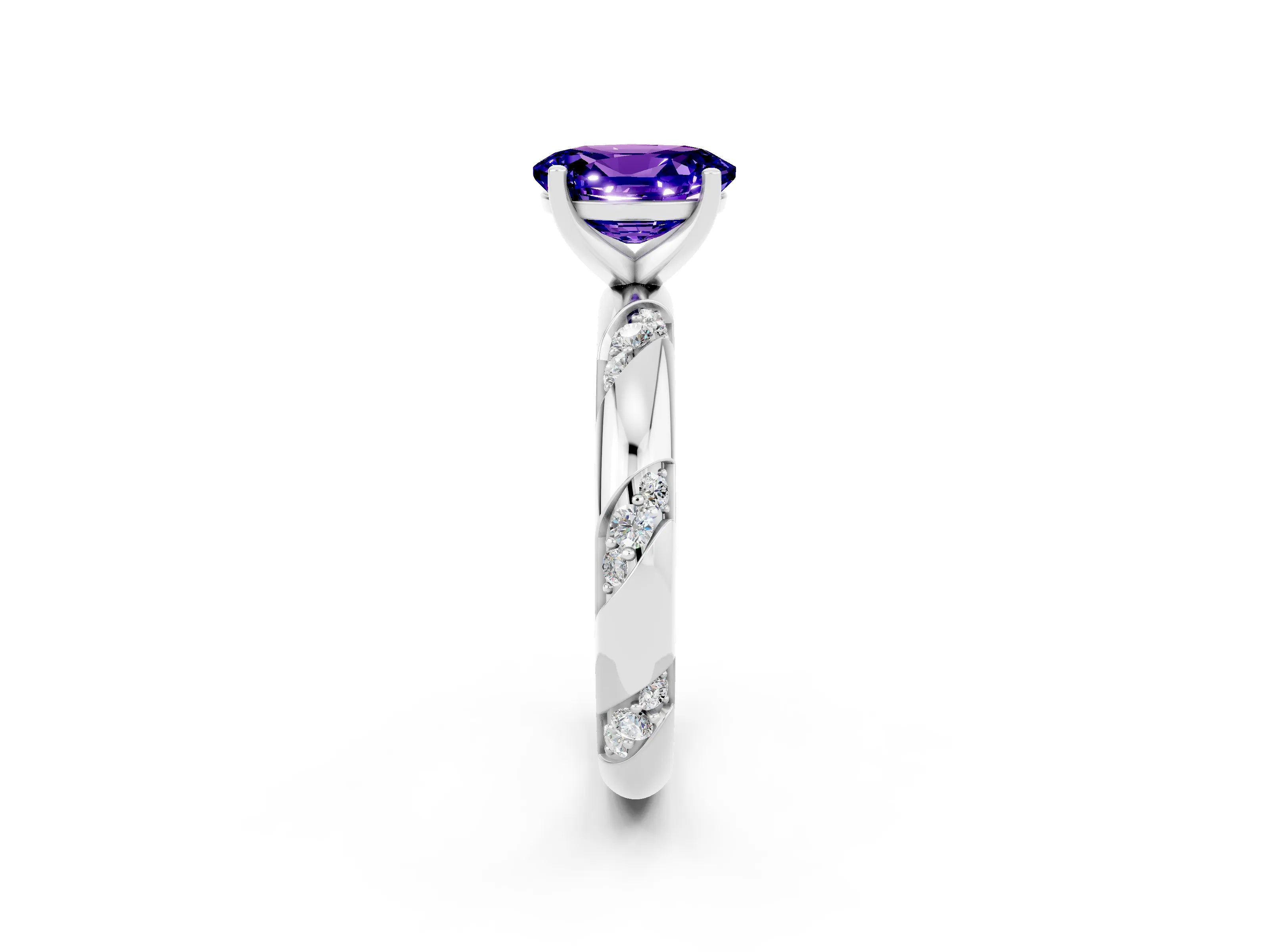White gold Oval Cut Solitaire Diamond Engagement Ring with Twisted Pave Band and Four-Prong Setting_2