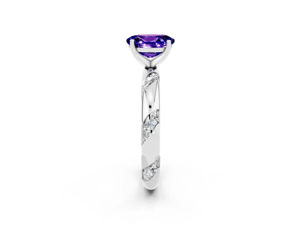 Platinum Oval Cut Tanzanite Solitaire Engagement Ring with Twisted Round  Accent Band and Prong Setting