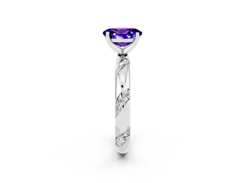 White gold Oval Cut Solitaire Diamond Engagement Ring with Twisted Pave Band and Four-Prong Setting_2