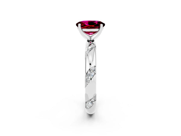 Platinum Oval Cut Garnet Solitaire Engagement Ring with Twisted Round  Accent Band and Prong Setting