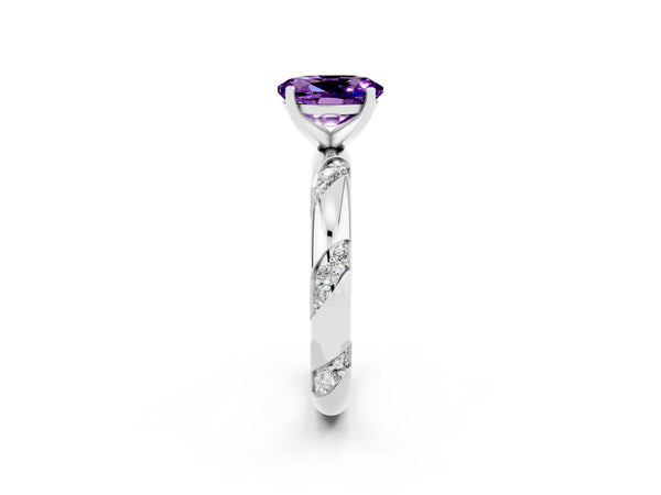 White gold Oval Cut Amethyst Solitaire Engagement Ring with Twisted Round  Accent Band and Prong Setting