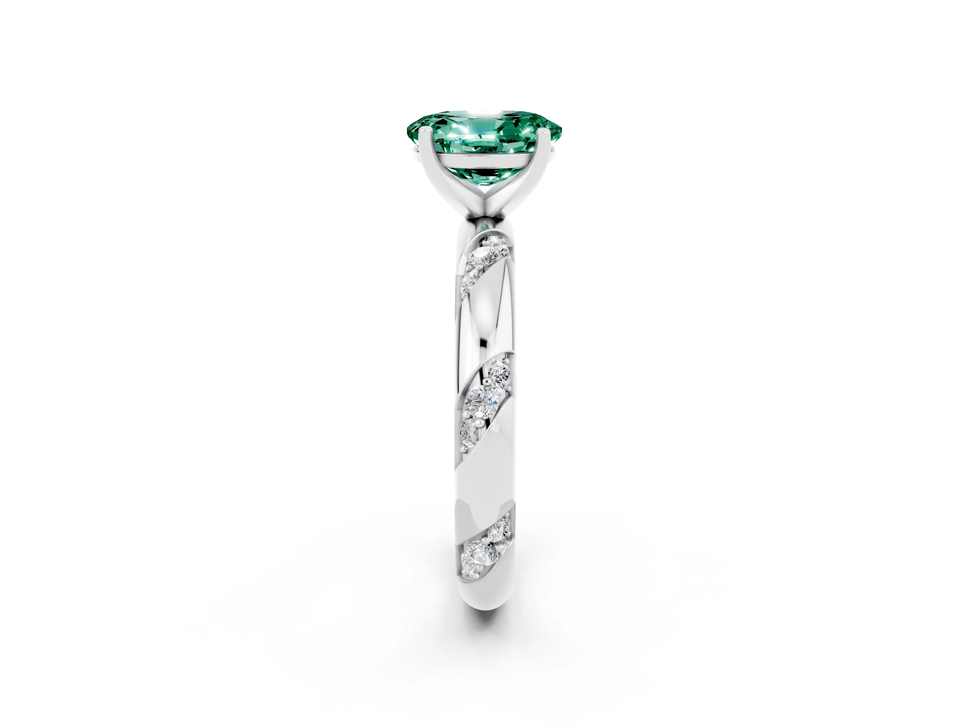 White gold Oval Cut Solitaire Diamond Engagement Ring with Twisted Pave Band and Four-Prong Setting_2