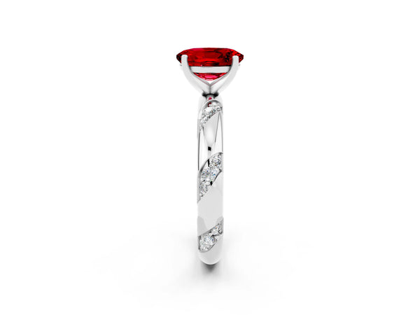 Silver Oval Cut Ruby Solitaire Engagement Ring with Twisted Round  Accent Band and Prong Setting