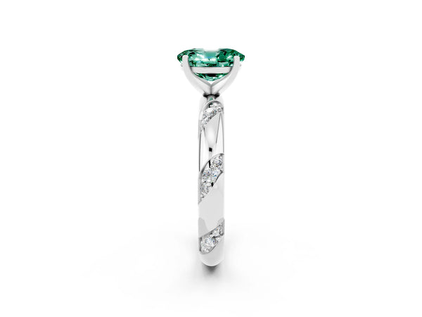 White gold Oval Cut Green Sapphire Solitaire Engagement Ring with Twisted Round  Accent Band and Prong Setting